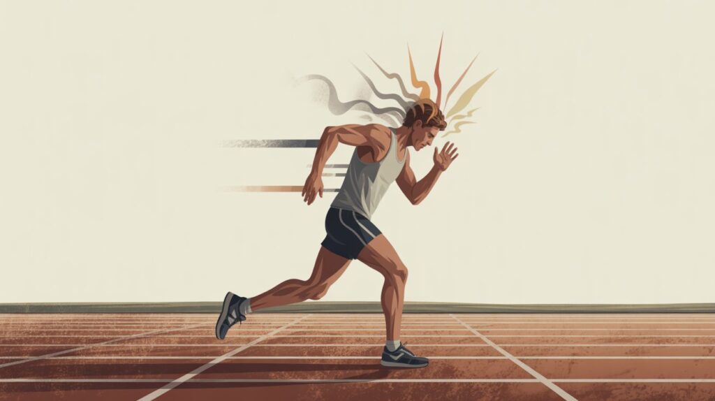 Illustrated runner on an athletics track representing mental discomfort and effort during the aerobic phase of running
