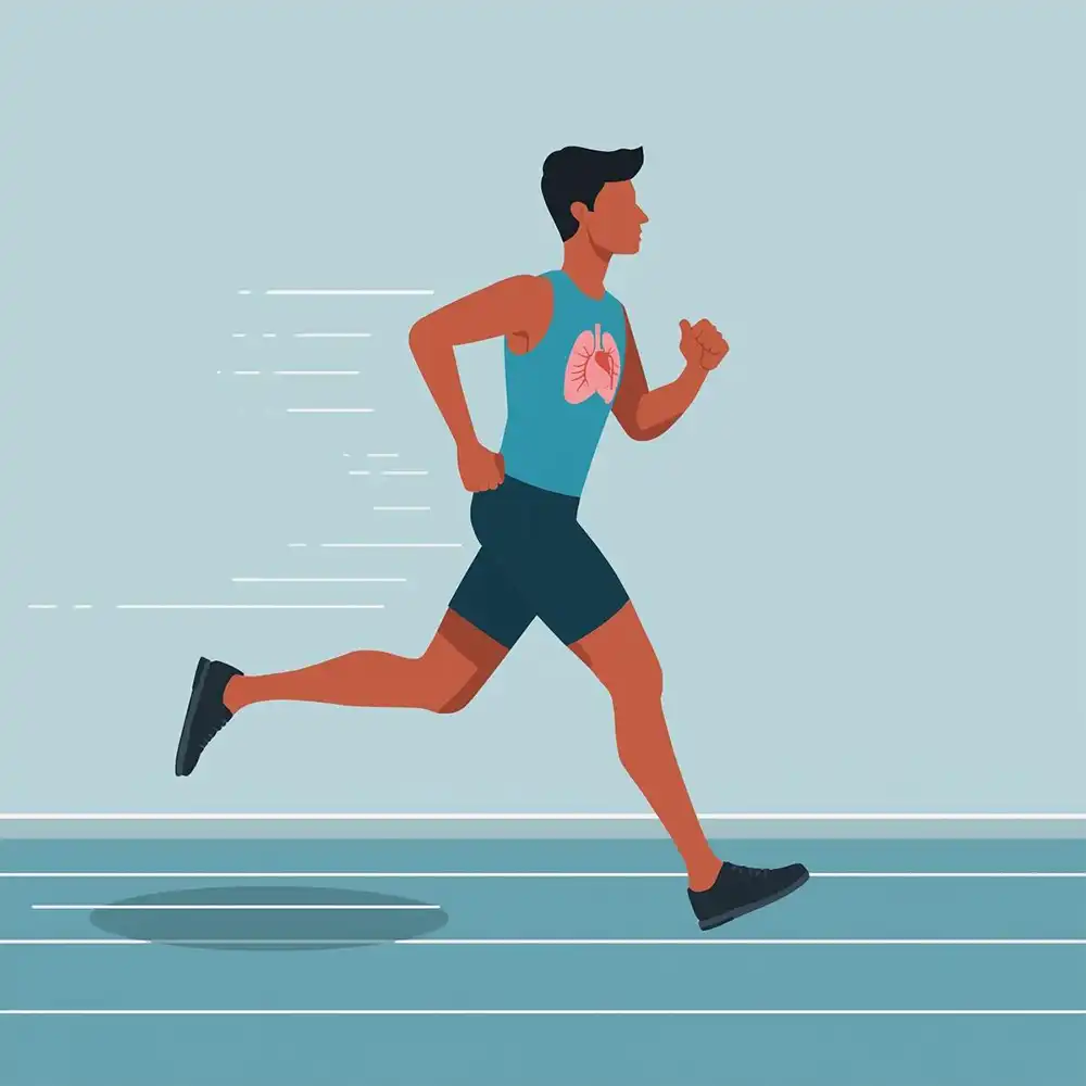 Minimal illustration of a runner on a track with subtle cues representing cardiovascular endurance and pacing control.